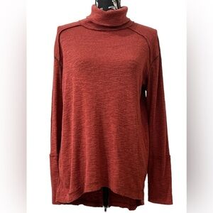 Free People Split Back Turtleneck Top Cinnamon Oversized Size Large